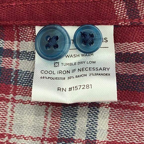 Mizzen+Main Men's XXL Trim Fit City Flannel Twill Shirt Burgundy Plaid NWOT - Picture 10 of 10